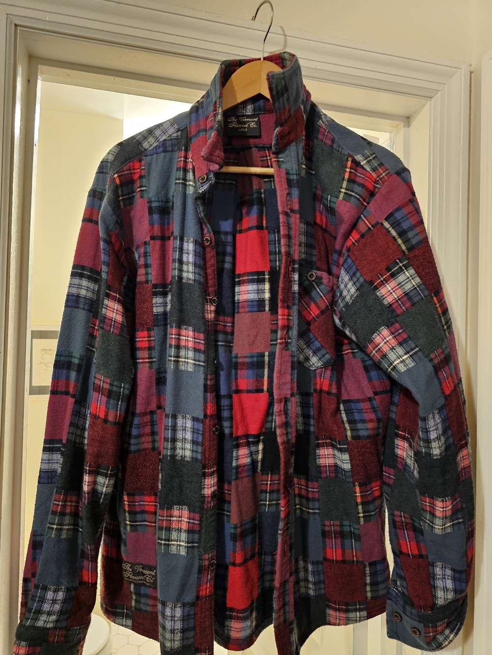 Casual Patchwork Plaid Button-Down Shirt - Red & Blue